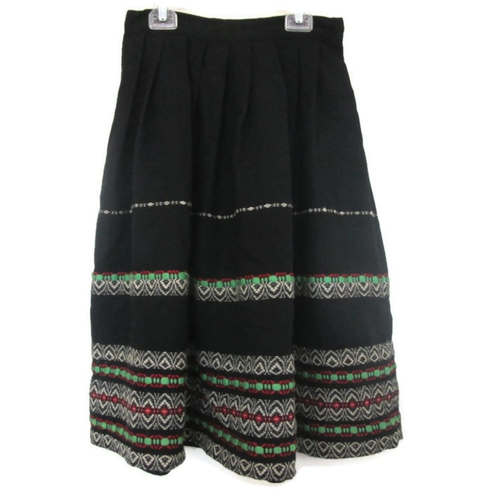 1950s vintage black green red skirt size small 4 6